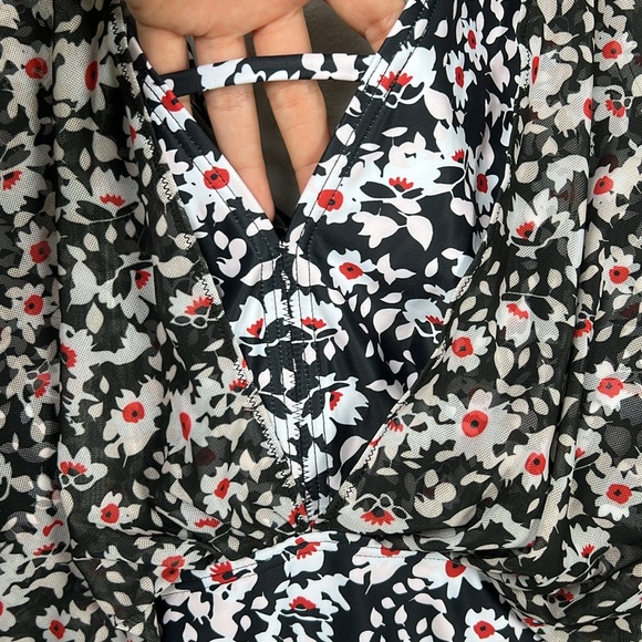 BloomChic Oversized Sleeve One Piece Dolman Mesh Sleeve Ruched Black Swimsuit - Picture 6 of 15